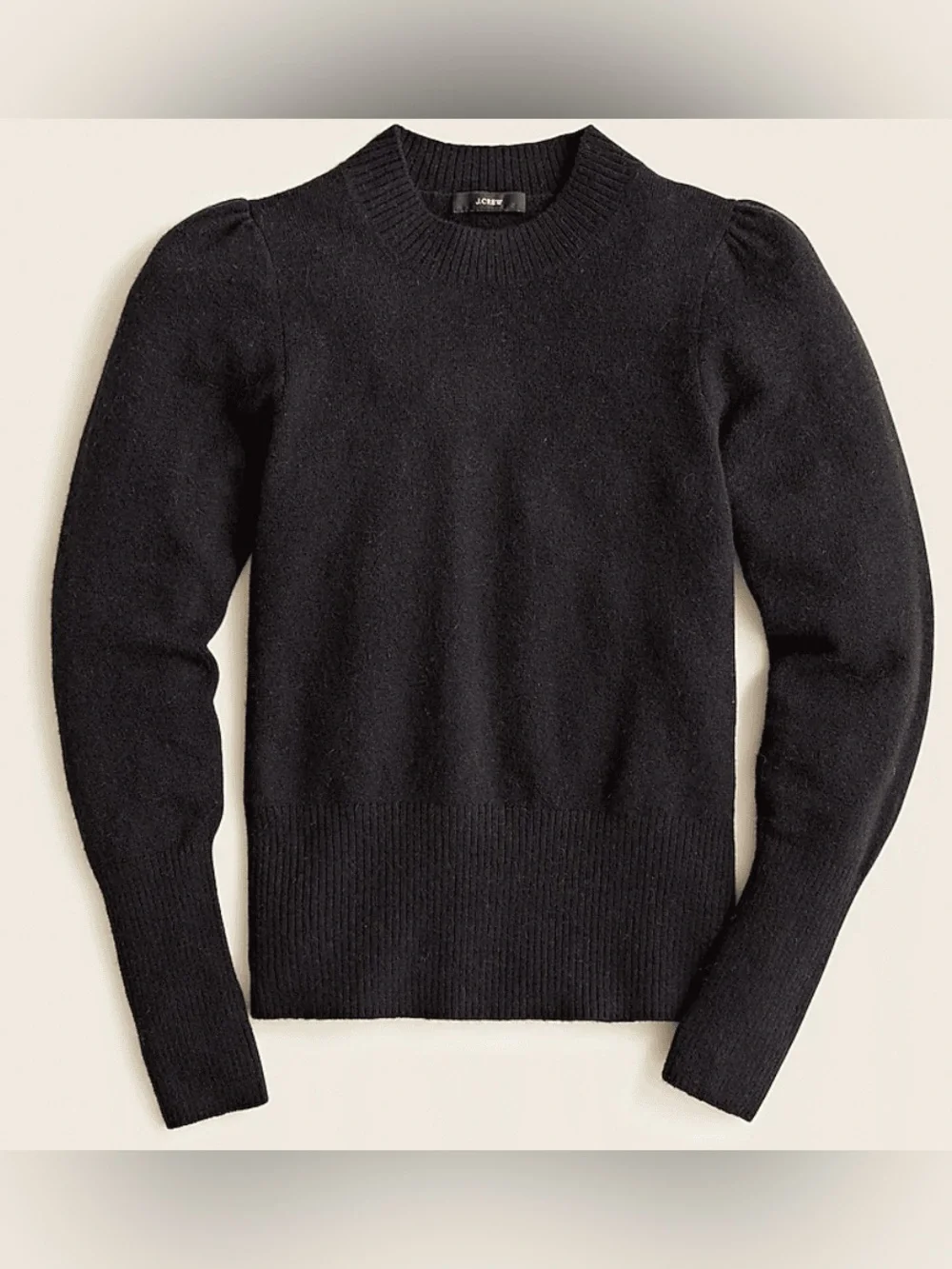 J.Crew Puff Sleeve Crewneck Sweater Supersoft Yarn Black Merino Alpaca Size M